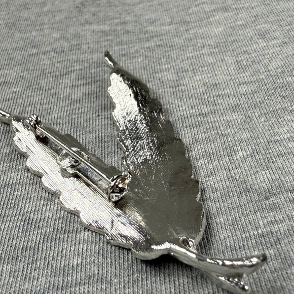 Silver-Tone Leaf Pin Brooch With Dual Feather Design Vintage Pin Jewelry - Picture 3 of 13